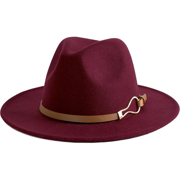 Fashion Women Wide Brim Fedora Floppy Panama Hat with Belt Buckle