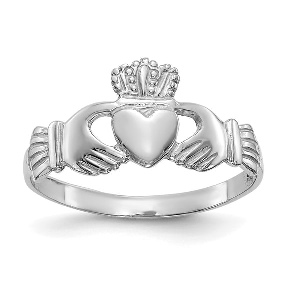 Diamond2Deal 10k White Gold Claddagh Ring for Women Size- 6.5