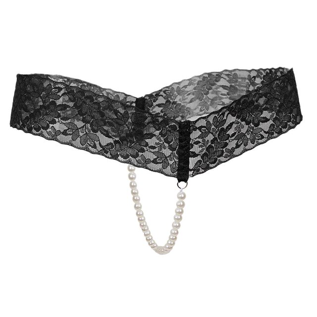 Bragas de cuerdas con de encaje, ropa interior erótica, bragas sin entrepierna para mujer Negro Hugo Ropa interior de encaje transparente para mujer