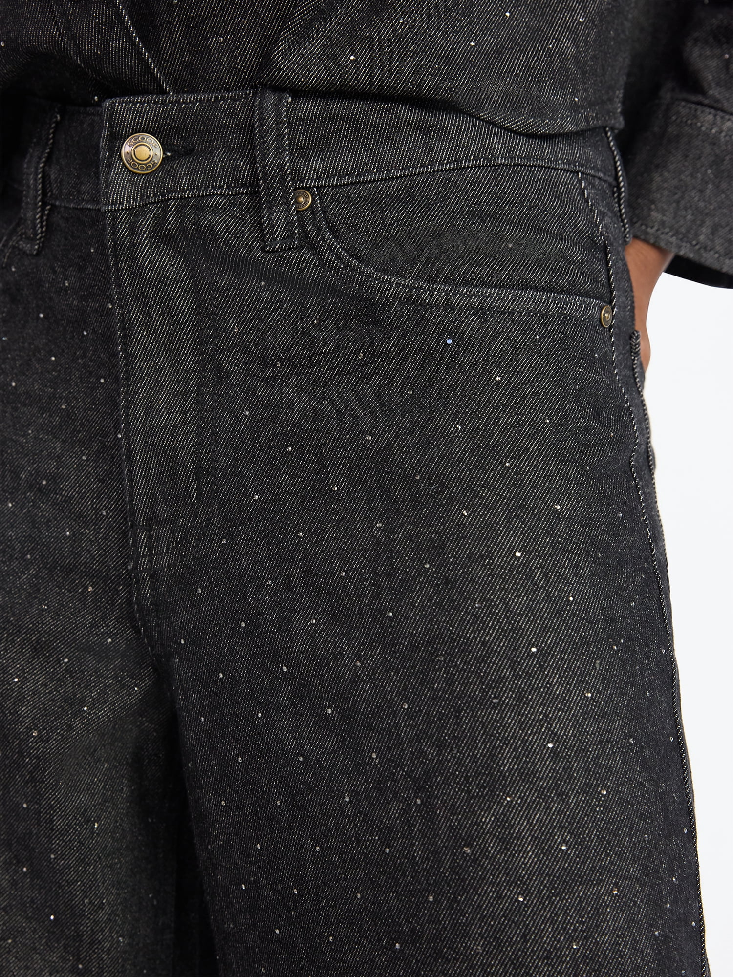 Scoop Women’s and Women’s Plus Rhinestone Embellished Wide Leg Jeans, Sizes 0-26W