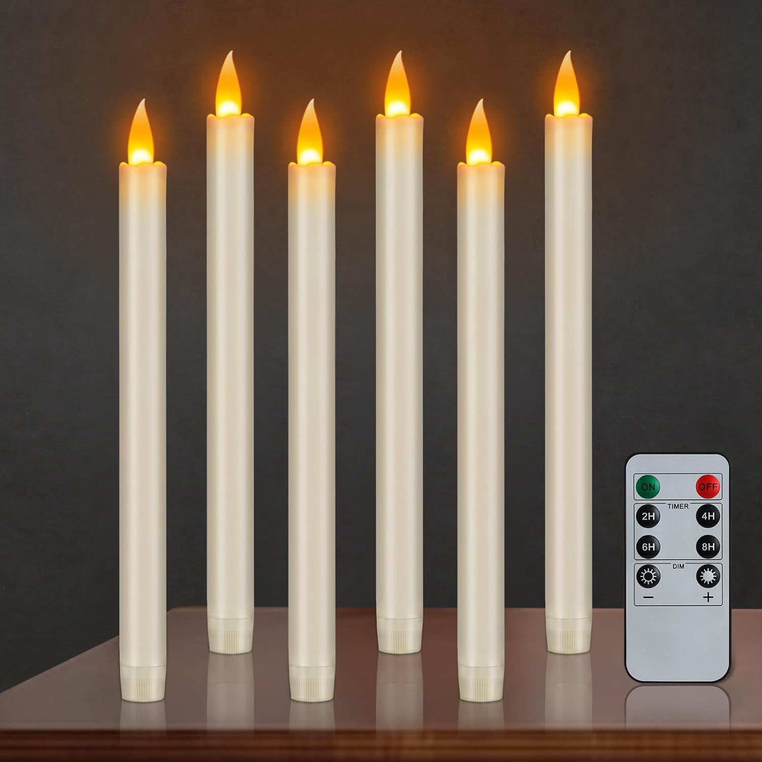 Wemarry Flameless Taper Candles 6-Pack With Remote & Timer - Battery Operated Dripless Candles