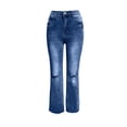 thumbnail image 7 of XPMWRP Women High Waisted Distressed Flare Jeans Ripped Bell Bottom Denim Pants Casual Streetwear Dark Blue S, 7 of 7