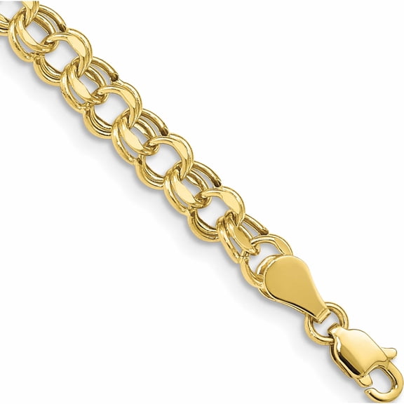 10K Yellow Gold Lite 5mm Diamond-Cut Double Link Charm Bracelet (8.25 X 5) Made In Peru 10ssd1-8.25