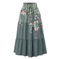 thumbnail image 3 of longantii Womens Casual Lightweight Outfits A Line Flowy Ruffled Hem Midi Skirt Drawstring Elastic Waist Skirts with Pockets Green S, 3 of 7