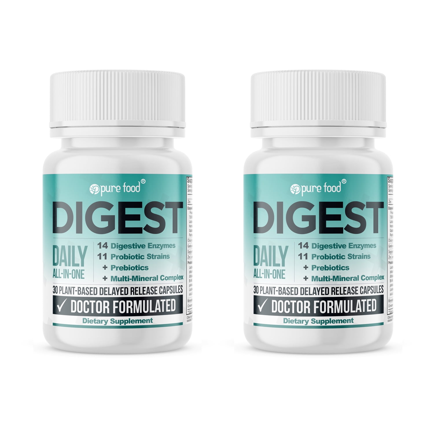 Pure Food Digest 2Pack Digestive Enzymes Plus Prebiotics, Probiotics