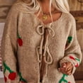 thumbnail image 4 of ZHENHONG Crew Cardigans Womens, Women Tie Front Cherry Cardigan Sweater Oversized Chunky Knit Long Sleeve Trendy Fall Winter Sweater CardiganCardigans for Women, 4 of 8
