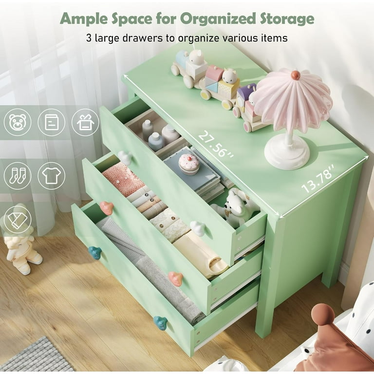 3 Drawer Dresser for Bedroom,Small Green Drawer Dresser with Colorful Cloud  Handle, Chest of Drawers for Bedroom, Cute Scalloped Nightstand for Living  Room, Entryway and Hallway - Walmart.com