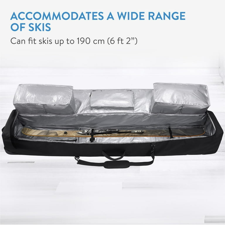 TeamObsidian Ski Bag Can Hold Double Skis Up to 190 cm 6 ft 2 Heavy Duty Padded Ski Bags for Air Travel Water Resistant Snowboard or Skiing