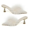 thumbnail image 1 of Woman Pointed Toe Heeled Slipper Fluffy Plush Slip On Low Heels Sandals Backless Slide Sandals, 1 of 8