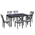 thumbnail image 4 of Merluxy 7-Piece Solid Wood Dining Table Set, 60" Farmhouse Dining Table with 6 Chairs, Dining Table Set for 6, Kitchen & Dining Room, Dark Grey, 4 of 10