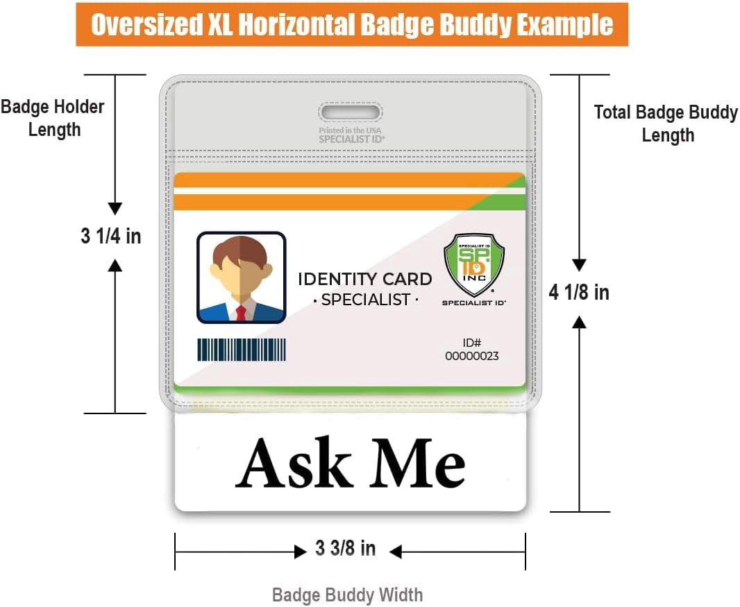 Bulk 20 Pack - Ask Me Badge Buddy - Horizontal Customer Service ID Backer - Heavy Duty Role Identifier for Retail Floaters, Event Staff & Concierge - Oversized Badge Holder - USA Printed (White)