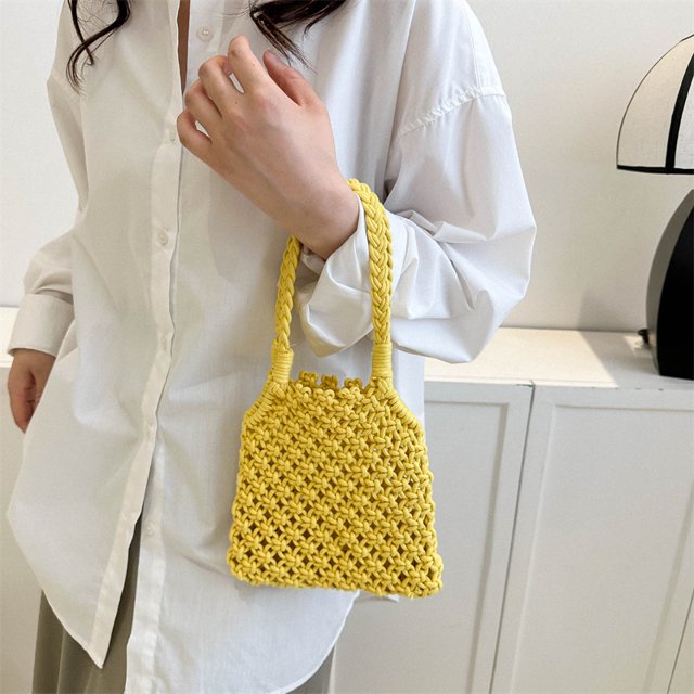 Bolso de playa de paja para mujer, bolso de mano tejido, bolso de verano (amarillo)