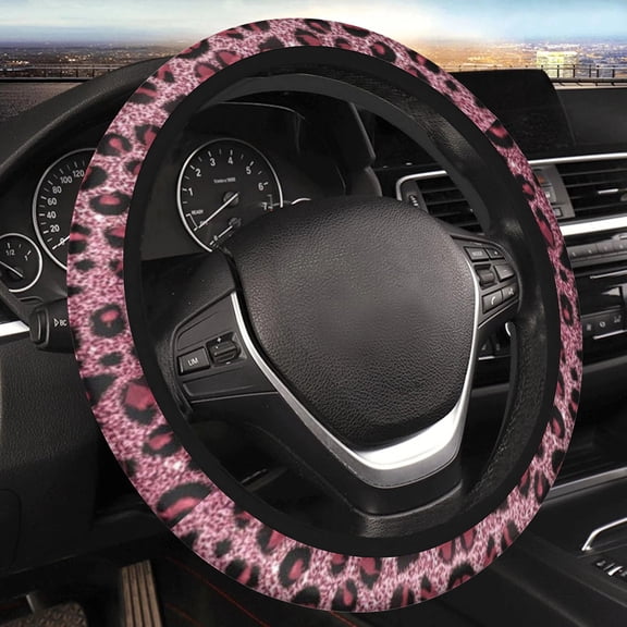 Car Steering Wheel Cover for Women Men, Non-Slip Breathable Steering Wheel, Pink Leopard Steering Wheel Protector, Car Accessories, Universal 14" 02/2-15" Fit Auto, Suvs