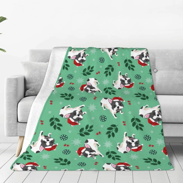 Balery Christmas French Bulldog Manta de Felpa Suave y Acogedora – Cobija de Franela Aterciopelada para Cama, Lavable y Cálida para Sofá, Mascotas, Transpirable-40"x30"