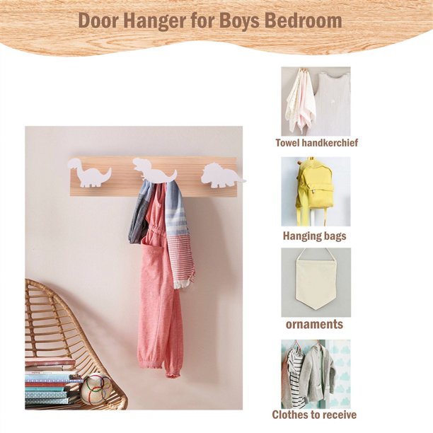 Dinosaur Wall-Mounted Coat Hooks For Kids - 2 Hooks, Perfect For Bedroom Or Nursery 5 thumbnail image