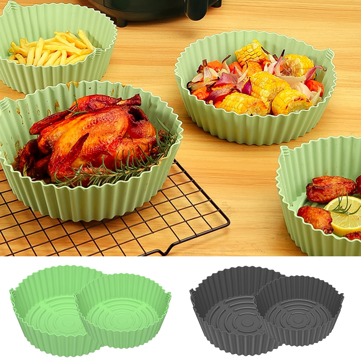 Retrok 2Pcs 8.7Inch Air Fryer Silicone Pot Liner Reusable Round Non-Stick Pot Heat Resistant Accessory Replacement for Kitchen Baking