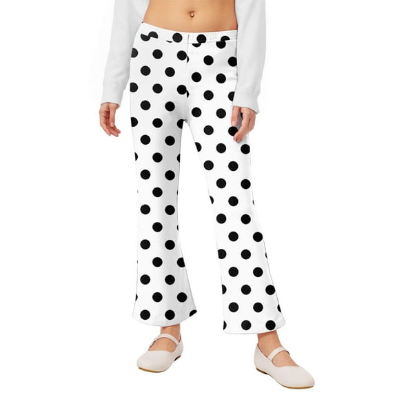 Xyxonk Leggings for Girls High Waist Bell Bottom Pants Casual Stretchy Yoga Pants Comfort Bootcut Polka Dot Leggings 2-13 Years White