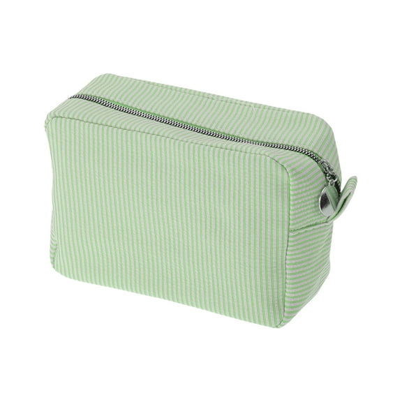 Unique Bargains 1 Pc Large Striped Pattern Makeup Bag for Travel Light Green Seersucker