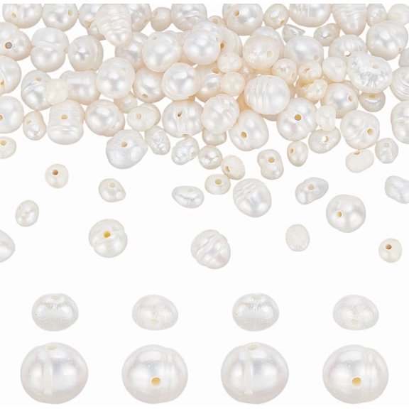 100Pcs Natural Cultured Freshwater Pearl Beads 2 Size Loose Rice Shape White Pearls Irregular Pearls Beads for Women DIY Crafts Necklaces Bracelets Earrings Jewelry Making Colorful