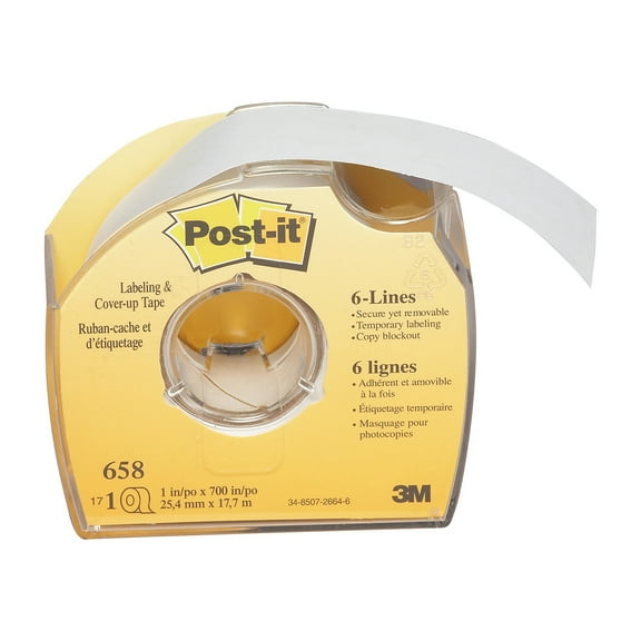 Post-it Cover-Up and Labelling Tape 6-Lines Width White 25.4 mm x 17.7 m 1 Roll/Dispenser 1 Dispenser/Pack