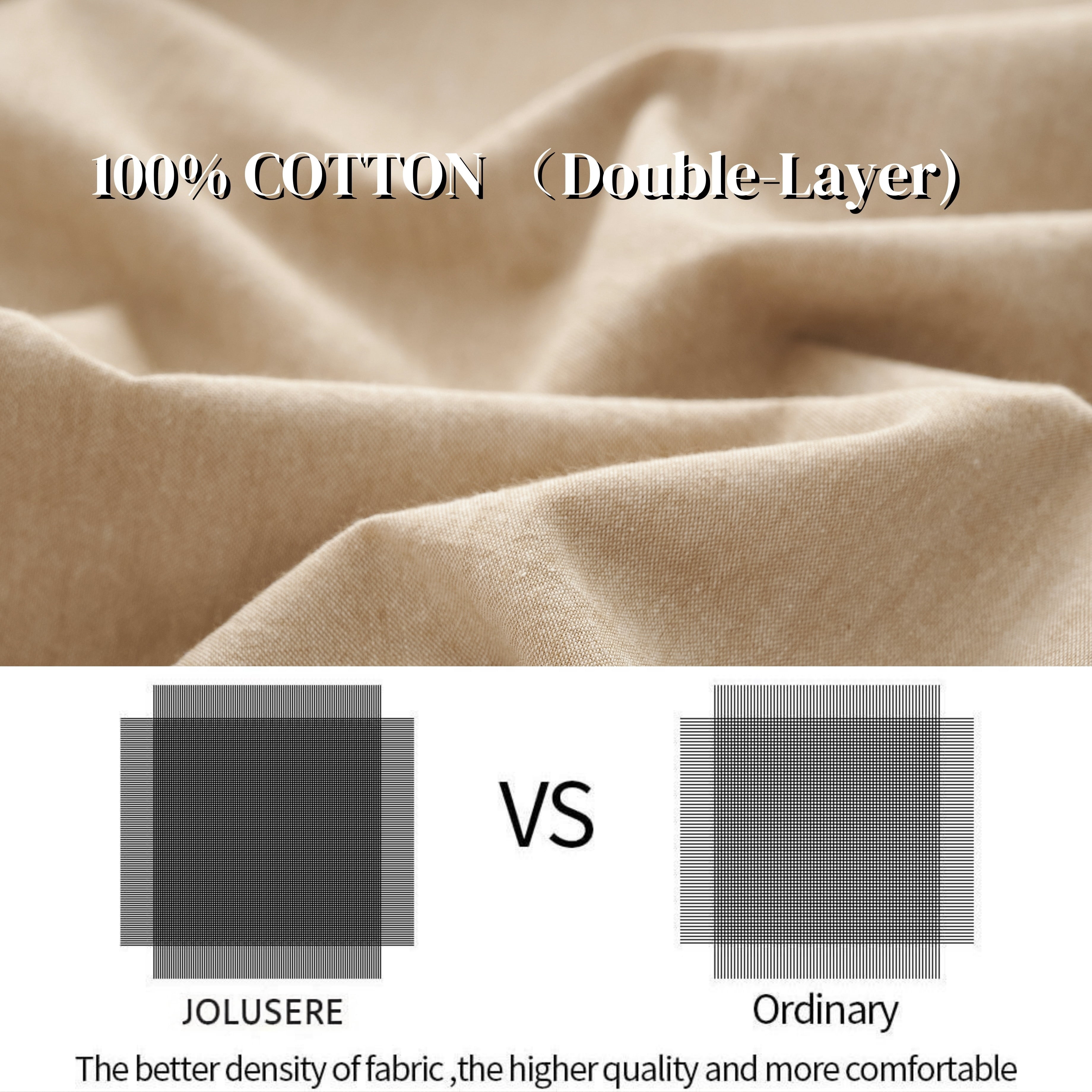 JOLUSERE 100% Organic Yarn-Dyed Cotton Duvet Cover King Set, 3 Pieces Cotton Bedding Duvet Cover,Ultra Soft & Fade Resistant,Khaki