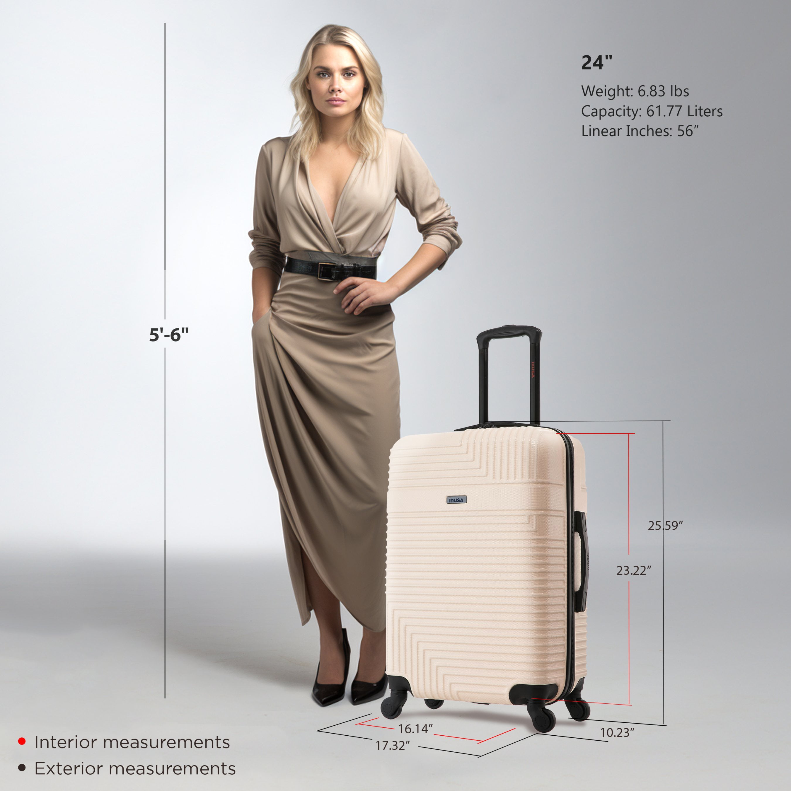 InUSA Resilience 24" Hardside Lightweight Luggage with Spinner Wheels, Handle, and Trolley, Sand