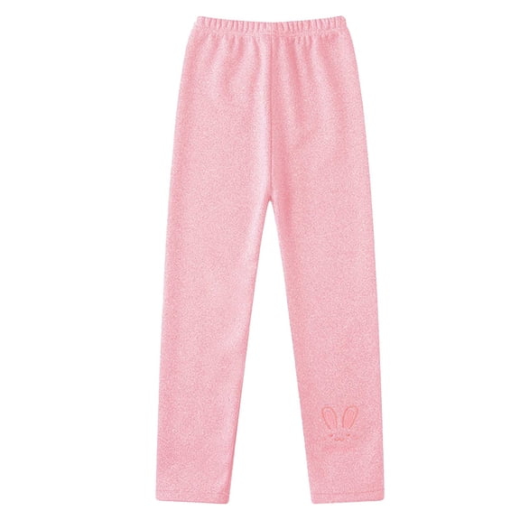 Toddler Girls Cotton Fleece Lined Leggings Baby Girls Winter Warm Thick Comfy Soft Leggings Cute Rabbit Embroidered Pants