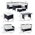 thumbnail image 3 of 6pcs Outdoor Rattan Sofa Set Garden Wicker Sectional Couch Furniture Set with Dining Table and Chair White, 3 of 7