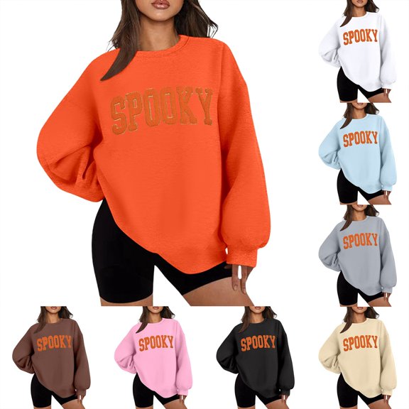ibiyuan Halloween Sweatshirts for Women Crew Neck Oversized Sweaters for Women Plus Spooky Season Skeleton Goth Cute Cotton Sweater Sweater Fall Pullover Tops Halloweens Great Gift for Her