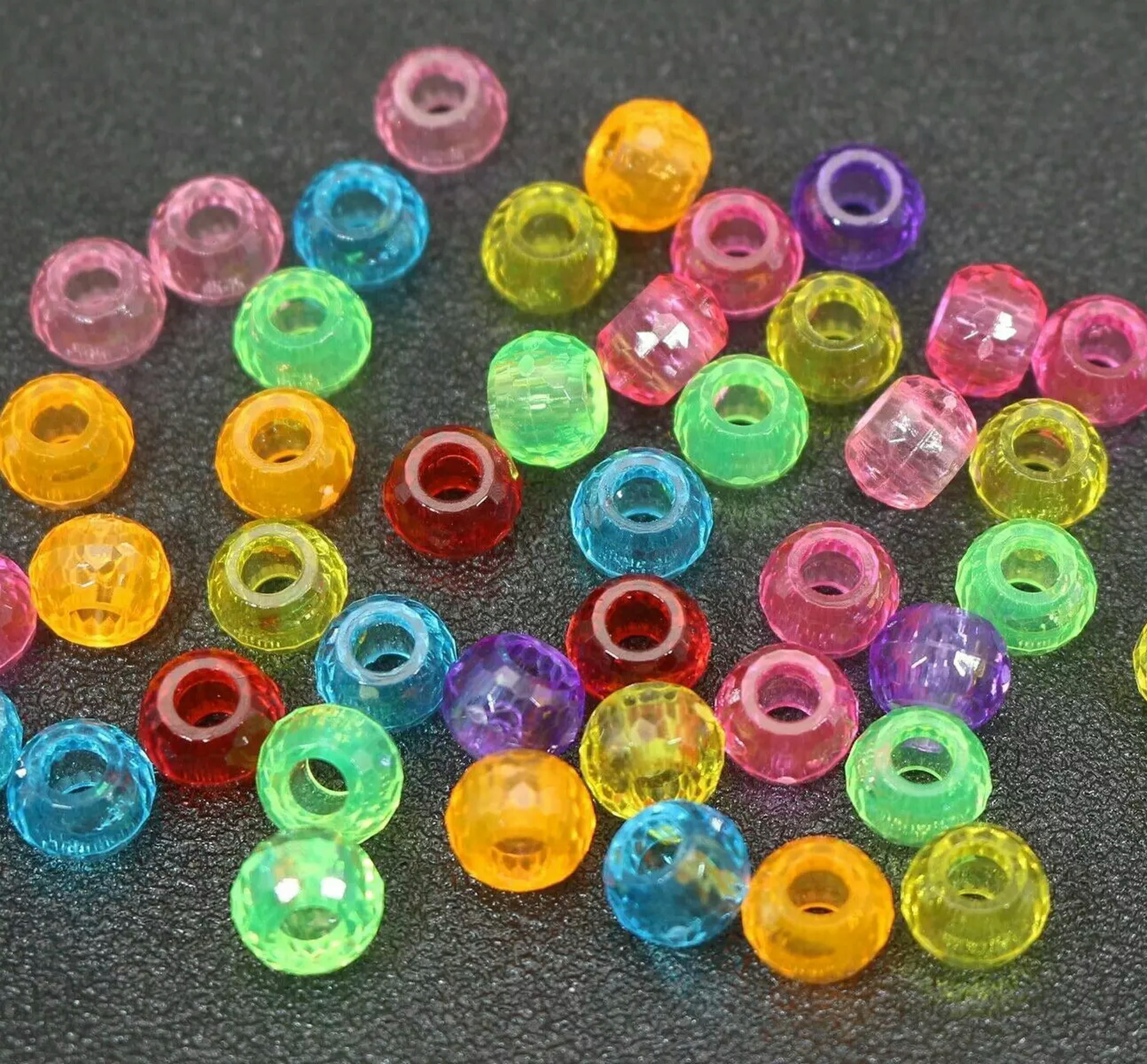 U8MO 1000 Mixed Transparent Color Acrylic Faceted Round Pony Beads 9X6mm Kids Crafts