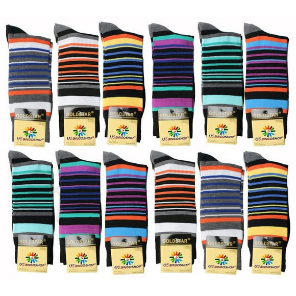 USBingoshopTM Mens cotton Dress Socks (10-13, Striped-1) 12 Pack