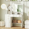 thumbnail image 4 of Gymax 39.5'' Modern Makeup Table Vanity Desk w/ Power Outlets & Open Shelves White, 4 of 10