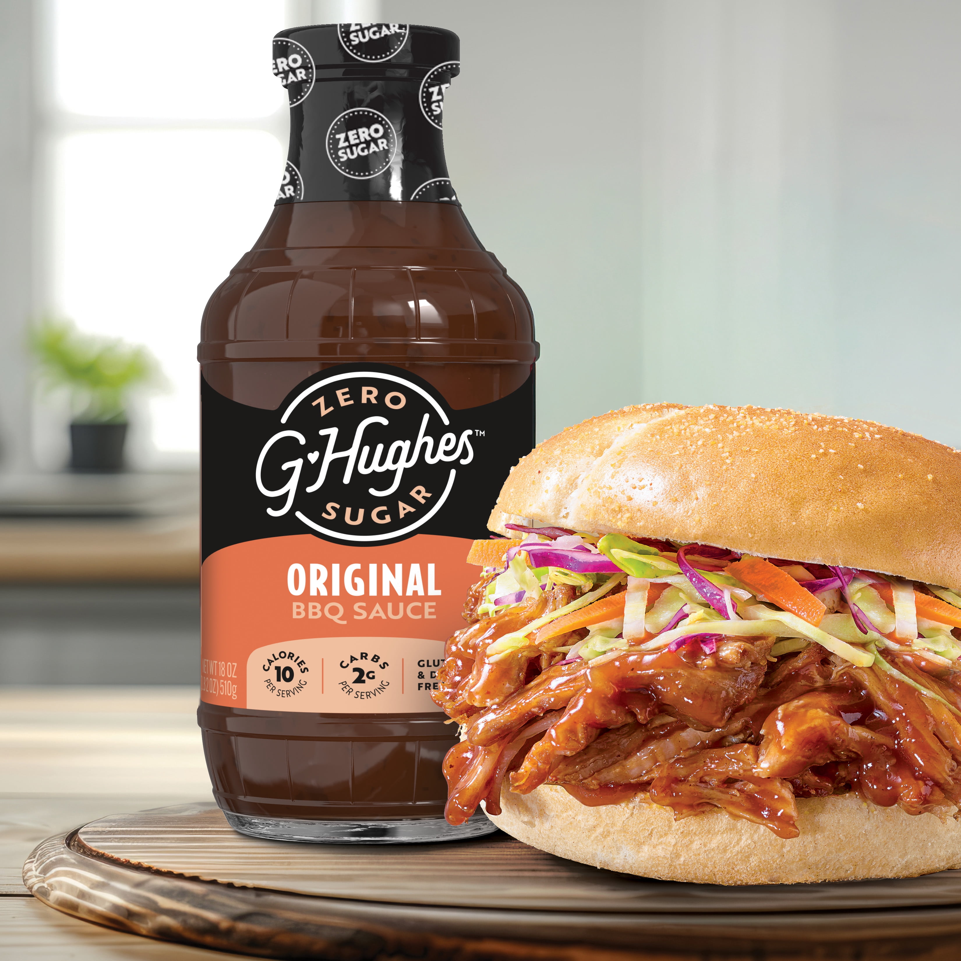 (6 pack) G Hughes Zero Sugar Original BBQ Sauce, 18 oz