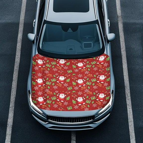 Uorisanigo Car Hood Cover Stretch Polyester Cute Santa Claus Print Car Hood Cover Elastic Automotive Accessories Suitable Most Automotive Sedans Trucks Pickup Sports Cars, Easy to Install