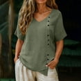thumbnail image 2 of Turilly Womens Casual Cotton Linen Top Summer Ladies V-Neck Short Sleeve Buttoned Irregular Hem Blouse for Daily Wear, 2 of 6