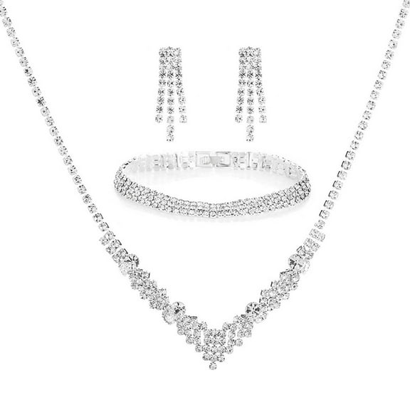 Yesbay 4 Pcs/Set Jewelry Set High Gloss Eye-catching Electroplating Exquisite Craftsmanship Luxury Dress Up Female Shining Rhinestone Earrings Bracelet Necklace Set Jewelry Accessory