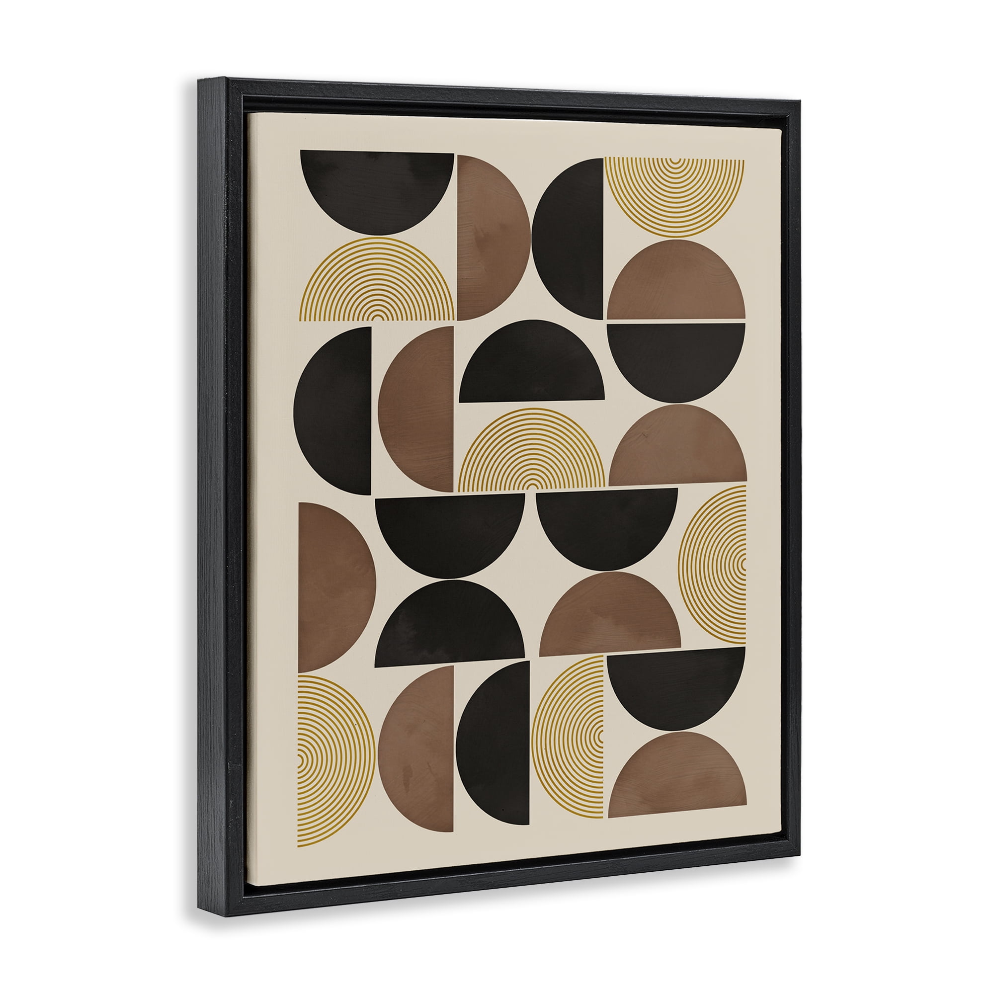 Stupell Industries Midcentury Neutral Geometric Abstract Painting Black Floater Framed Canvas Art Print Wall Art, 25 x 31