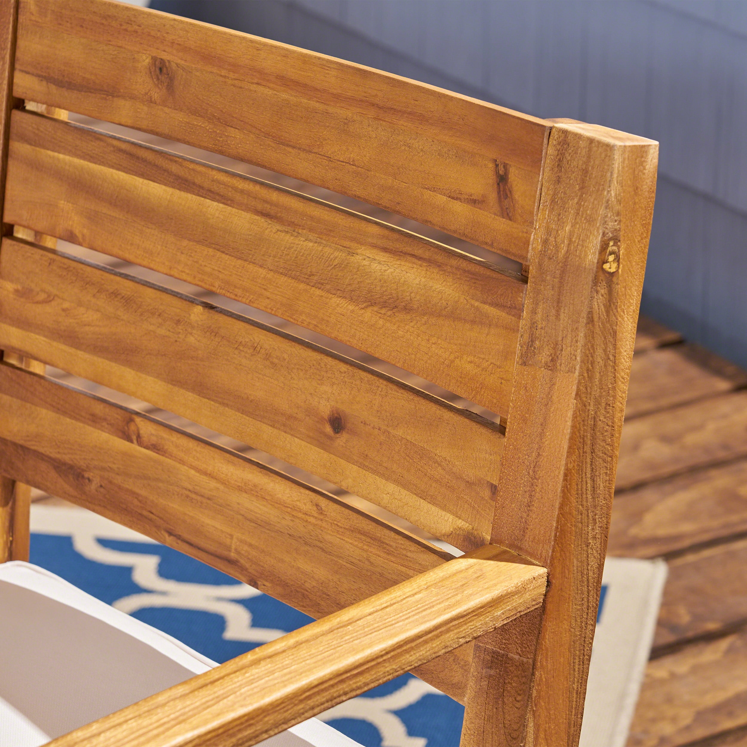 Outdoor Dining Chair Set of 2, Sandblast Finished Wood Frame with Beige Soft Cushion for Patio Garden, Natural and Beige