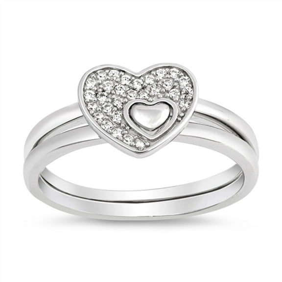 pave Set Clear Cubic Zirconia Double Puzzle Heart Ring Sterling Silver Size 10