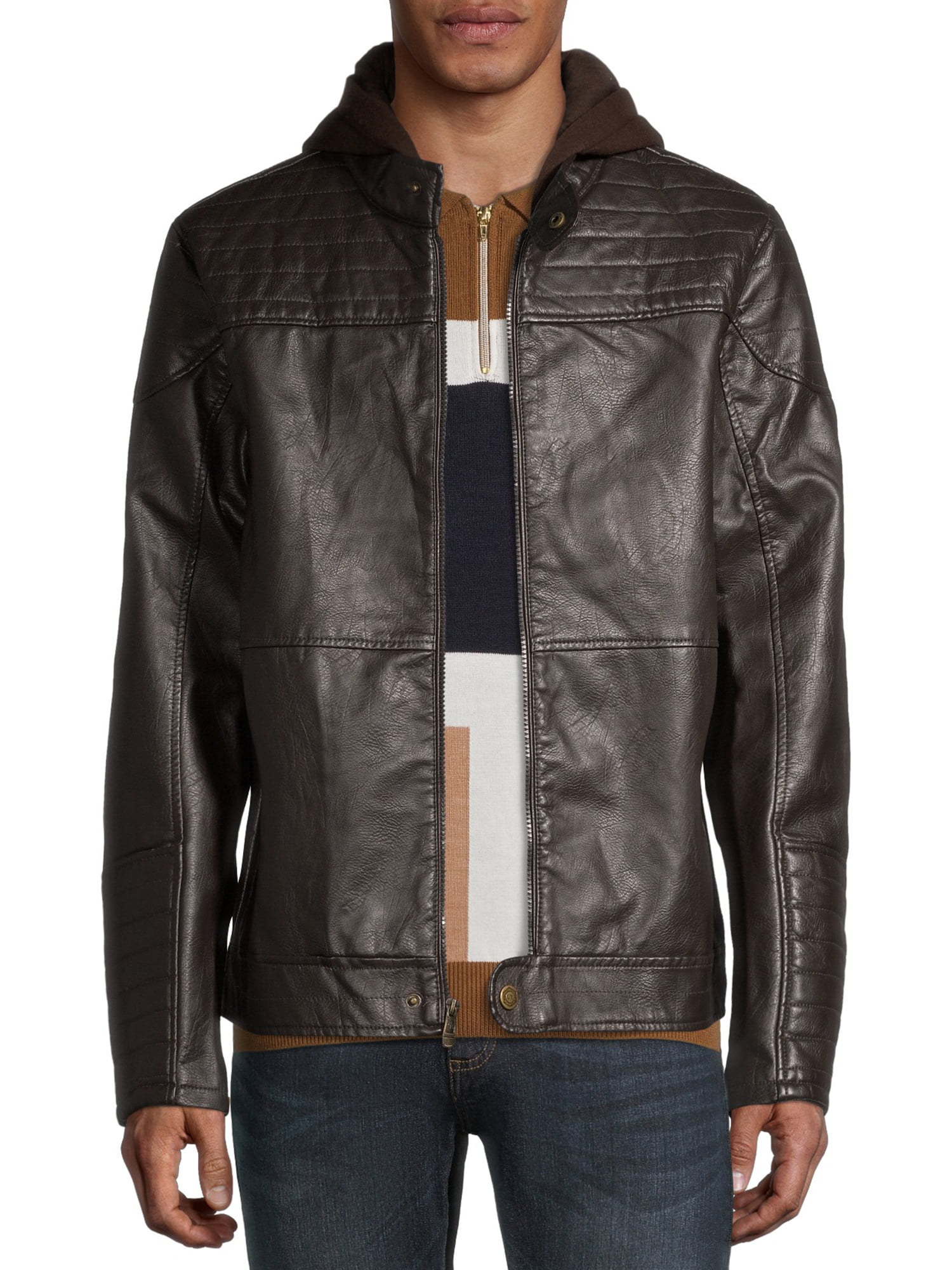 Urban Republic Boys Faux Leather Jacket Quilted Sleeves 