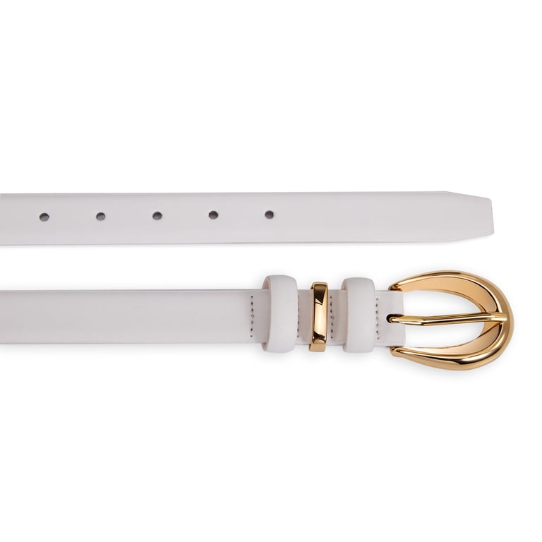 Faux Leather Belt with Gold Buckle - Skinny Belt for Jeans Dresses Fianmy Women Skinny Leather Belt with Gold Buckle, Ladies  main image 4