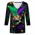 thumbnail image 5 of Women's Blouses Plus Size,Mardi Gras Shirts for Women 3/4 Sleeve Sequin V Neck Mardi Gras Outfits Summer Graphic Holiday Carnival Shirt, 5 of 5
