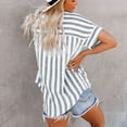 thumbnail image 5 of Gray Women Shirts, Women Striped Button Down Shirts Cotton Linen Blouse Tops Short Sleeve Collar Guaze Shirt Trendy Vacation Work Clothes,Women Shirts XL, 5 of 8