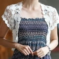 thumbnail image 5 of Women Short Sleeve Crochet Shrugs Hollow Out Flower Lace Open Front Cropped Cardigan Sunscreen Scalloped Bolero Jacket, 5 of 9