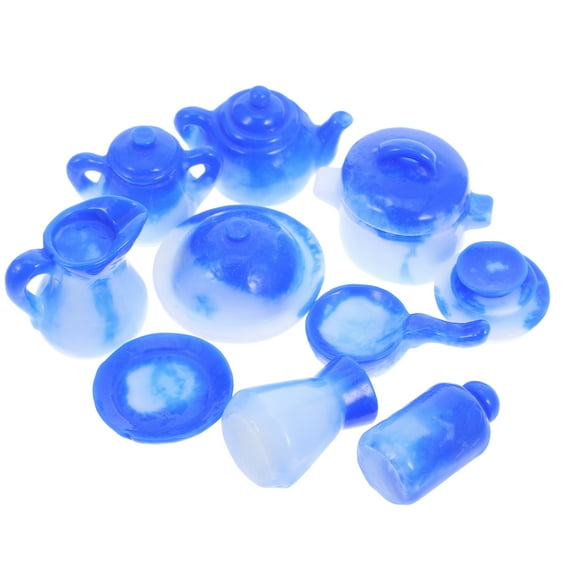 Blue Resin Miniature Tea Set with Creative Design for Decor 10 Pcs Small Teapot Craft Gifts