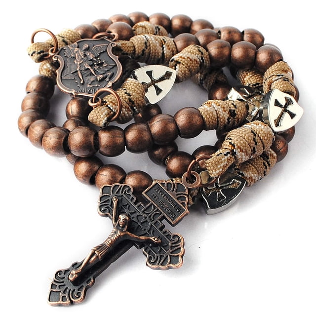 Collar rosario de paracord HanlinCC, cobre antiguo, San Miguel