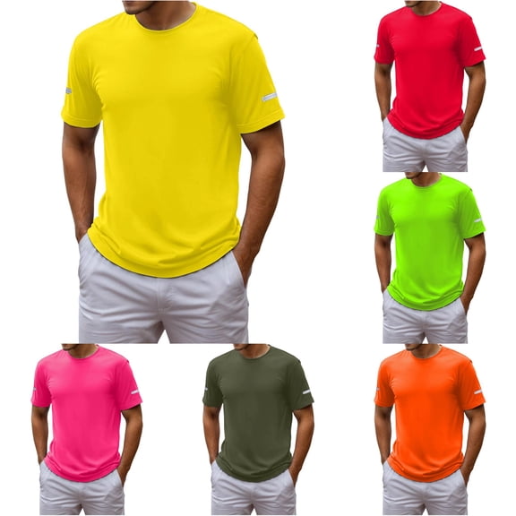 ZXLBBD Mens T-Shirts Short Sleeve Lightweight Workout Shirts for Summer Sporty Running Hiking Solid Color T-Shirts for Man Casual,Yellow,4XL