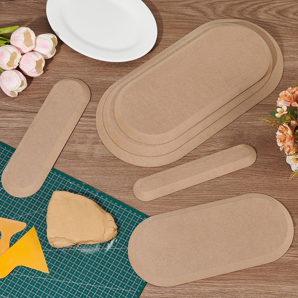 1set 6pcs 6 styles Wood Boards Ceramic Clay Drying Board Ceramic Making Tools Oval BurlyWood 244~415x47~210x15mm 1pc/style