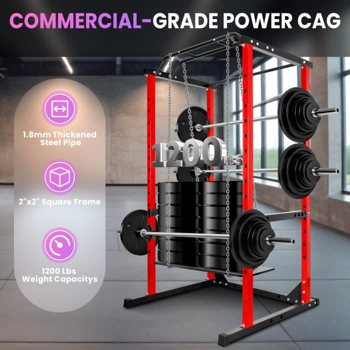 Compact Power Cage for Home Gyms, 1200lbs Capacity Steel Rack with 14 Safety Slots, Ideal for Strength & Conditioning