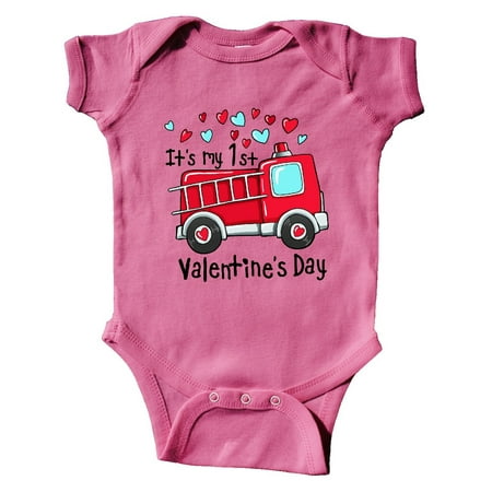 

Inktastic It s My 1st Valentine s Day Fire Truck with Cute Dalmatian Gift Baby Boy or Baby Girl Bodysuit